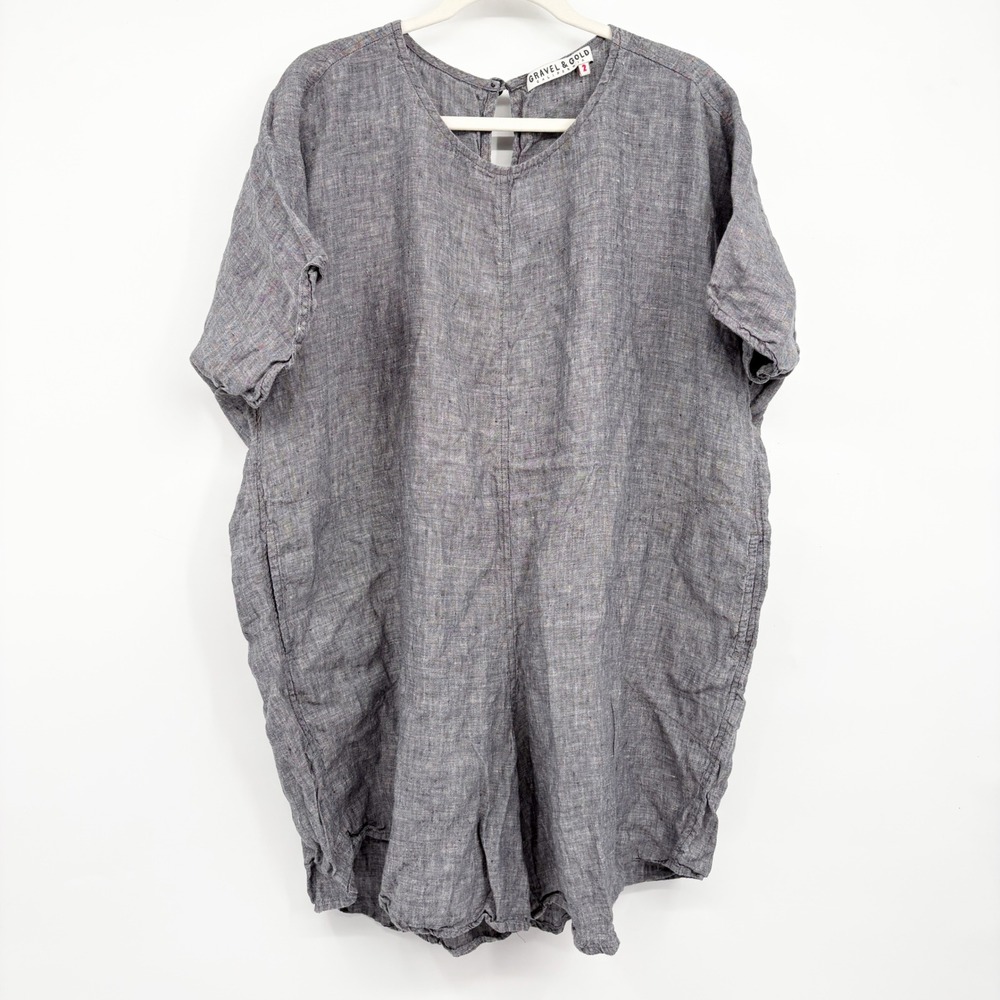Gravel & Gold Womens Grey 100% Linen Rancho Romper Coastal Minimalist Jumpsuit 2